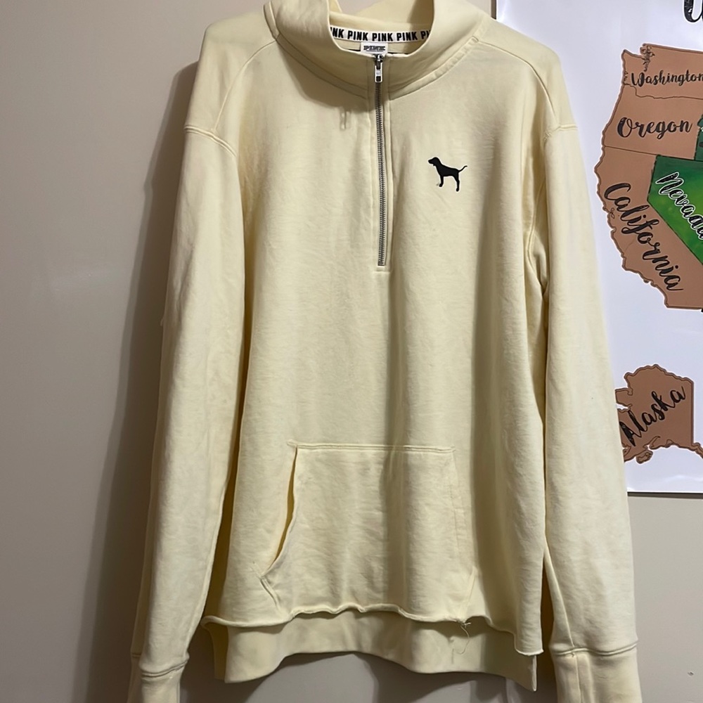 Pink Victorias Secret Yellow Half Zip Sweatshirt Size Large